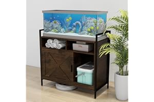 dooloric 20-29 Gallon Fish Tank Stand, Metal Aquarium Stand with Cabinet for Accessories Storage, Heavy Duty 31.5" L* 16.9" W Tabletop Fits Turtle, Reptile Terrariums 350LBS Capacity Rustic Brown