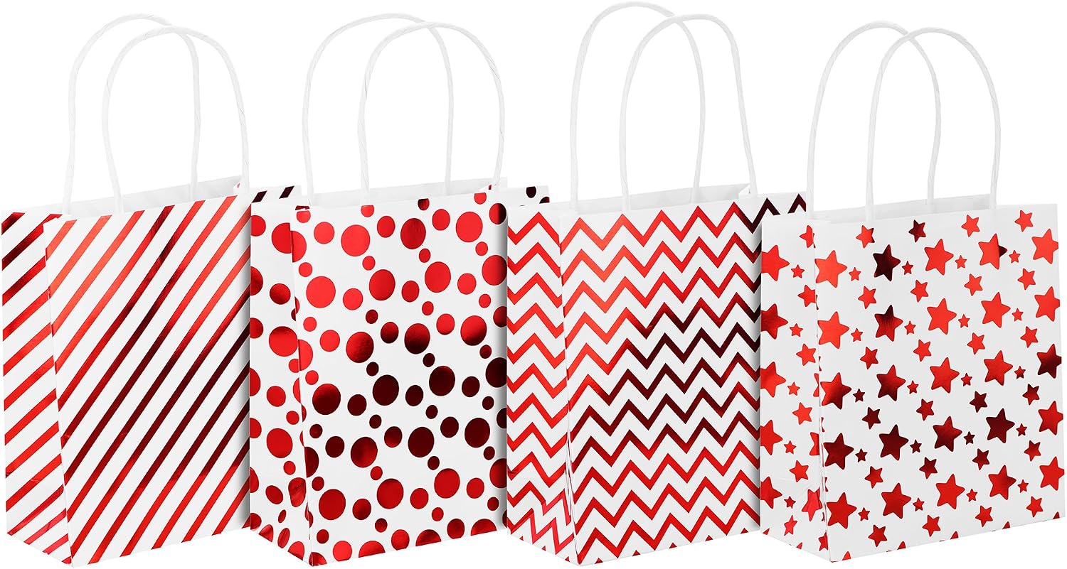 FiveSeasonStuff 12 Pcs Small Red Paper Bags with Reinforced Twisted Handles for Wedding Gifts Baby Shower