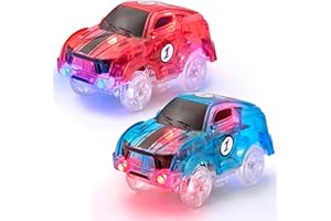JitteryGit Replacement Light Up Magic Cars For Glow Flex Tracks - Extra LED Car Accessories For Race Track & Glow In The Dark Trax - Compatible with Most Tracks For Kids Boys and Girls (2 Racers Pack)