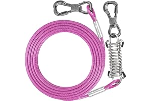 Tresbro 50 FT Dog Tie Out Cable with Spring, Shock Absorbing Tether Chains for Outside Aavilable in 10/15/20/25/30/40/50/70/100/120 FT, Heavy Duty Leads for Yard for Medium & Large Dogs Up to 500 LBS