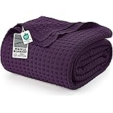 Utopia Bedding Plum 100% Cotton Waffle Blanket 300 GSM [Queen - 90x90 Inch] Soft Lightweight Breathable Bed Blanket for All Season