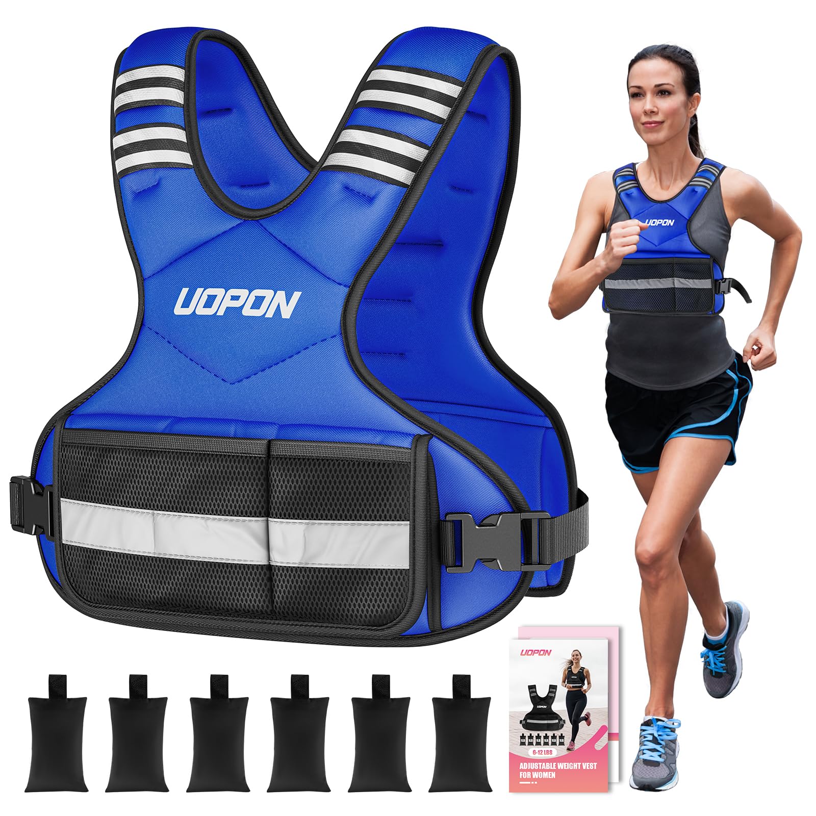 Adjustable Weighted Vest for Women, 6-12 Lbs Rucking Vest with 6 Ironsand Weights, Great Weighted Vest with Plus Pockets & Reflective Strips for Running, Walking, Workout and Strength Training Image