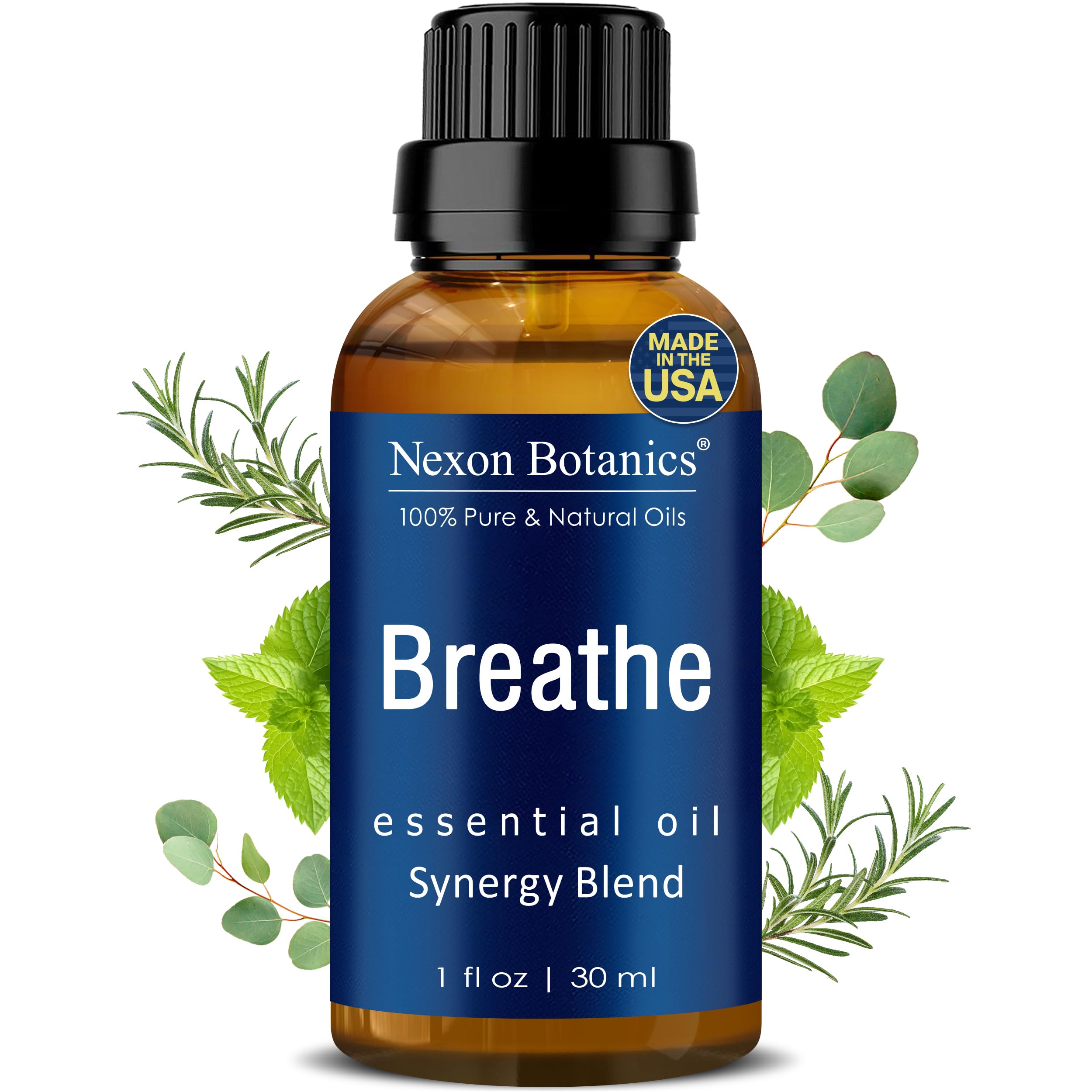 Breathe Essential Oil Blend 30 ml - Breath Sinus Relief with Menthol Oils - for Humidifiers, Diffusers, and Aromatherapy - Nexon Botanics