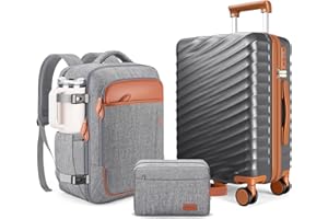 Velaybor 3 Piece Luggage Set with Travel Backpack, 20” PC Hardside Suitcase with Spinner Wheels, Flight Approved Carry On Lug