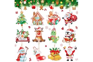 NARDOLL 12 Pieces Christmas Diamond Art Keychains Kits for Kids - Christmas Crafts for Adults - Arts and Crafts for Kid Girls Ages 4 6 8 10 12 - Make Your Own Diamond Ornaments Painting Gift for Family Decor