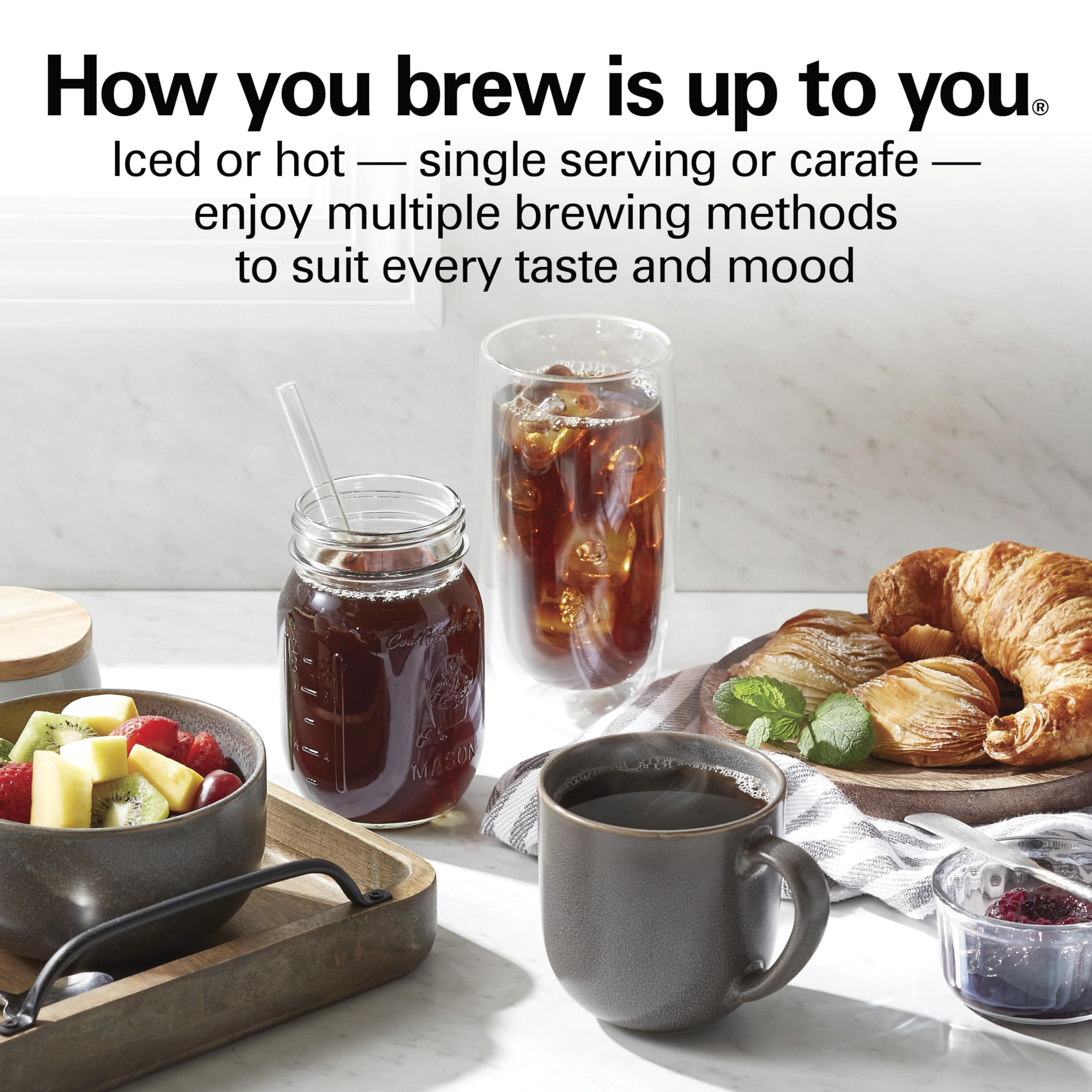 Hamilton Beach FlexBrew Advanced 5-in-1 Programmable 12 Cup Drip and Single Serve Hot & Iced Coffee Maker with Movable 60oz. Water Reservoir, Use Pod Packs and Grounds, Fast Brewing, Black (49924)