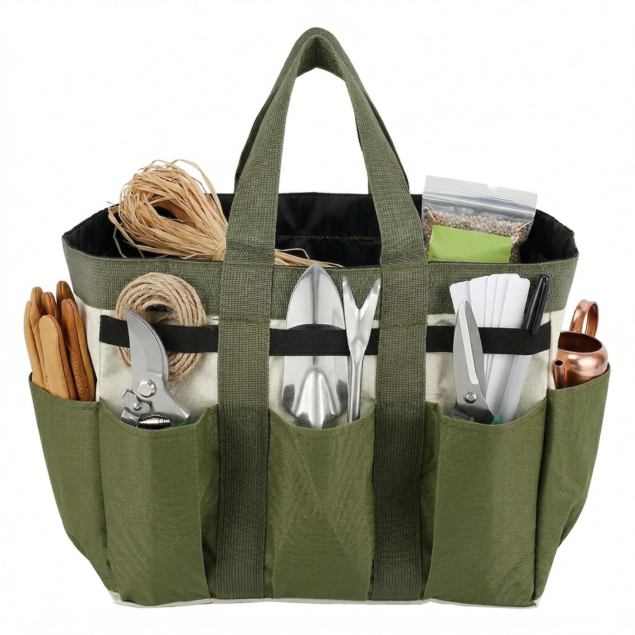 Gatphy Garden Tool Bag Organizer with 8 Pocket, Heavy Duty 600D Oxford Garden Tote Bag Multipurpose Portable Garden Tool Caddy with Handles and Elastic Straps Gardening Bag for Men Women ONLY BAG