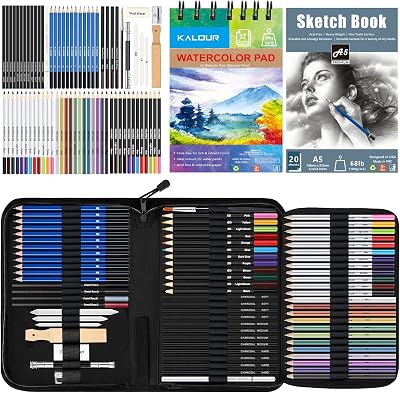 KALOUR 76pcs Art Set Sketching Drawing Kit with Tutorial Book and Sketchbook