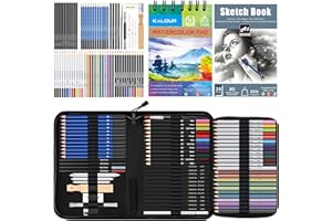 KALOUR 76 Drawing Sketching Kit Set - Pro Art Supplies with Sketchbook & Watercolor Paper - Include Tutorial,Pastel,Watercolor,Sketch,Colored,Metallic,Charcoal Pencils - for Artists Beginners Adults
