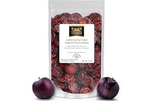 Traina Home Grown Jumbo California Sun Dried Angelino Plum Halves - Healthy, No Sugar Added, Chewy, Tangy, Deep Violet Color, Non GMO, Gluten Free, Kosher Certified, Vegan, Packed in Resealable Pouch (2 lbs)