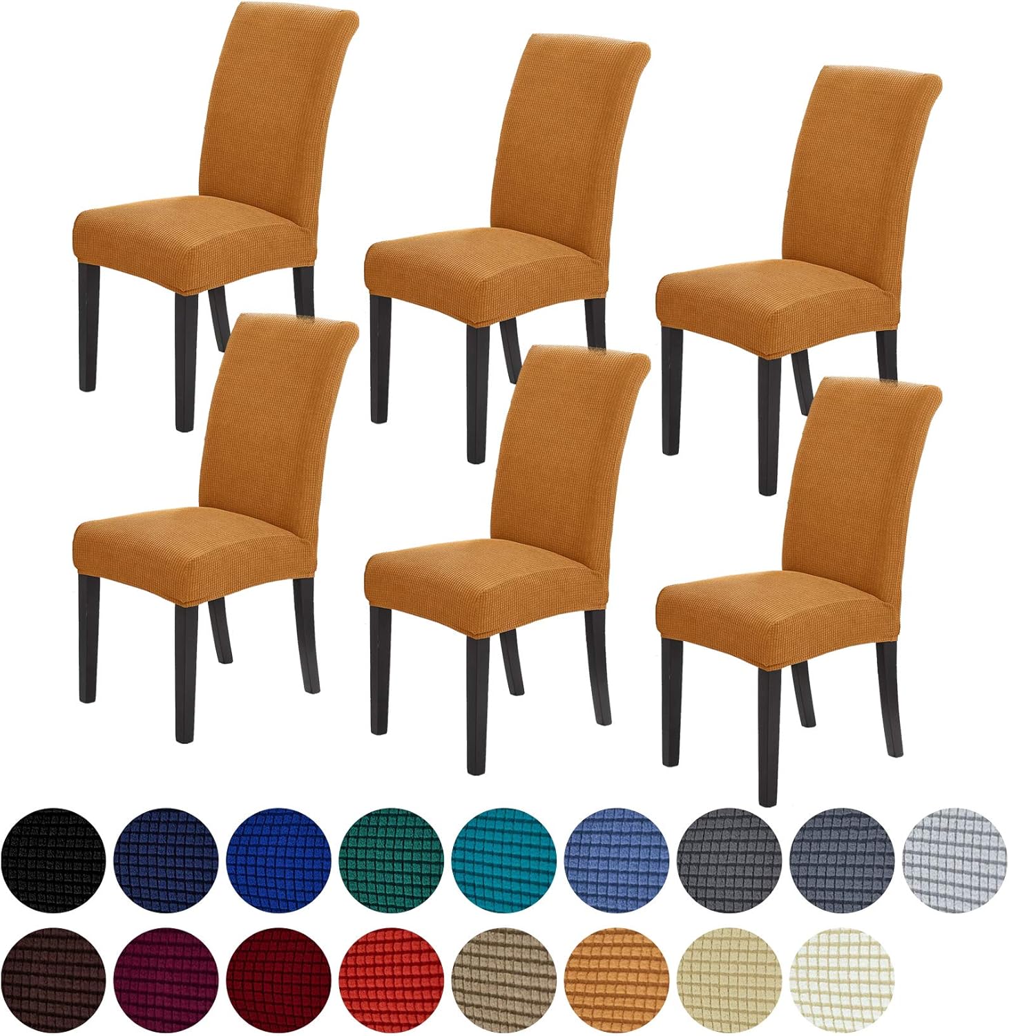 Slipcovers - Howhic Stretch Chair Covers for Dining Room Set of 6, Removable Washable Dining Room Chair Covers, Dining Chair Slipcovers Seat Protector, Great Home Decor and Banquet Upholstery (Gold, 6 Pack)