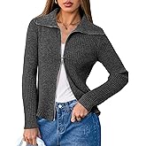 Arach&Cloz Women's Wool Blend Fashion Zip Up Cardigan Sweater Outfit