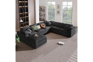 KIVENJAJA Oversized Modular Sectional Sofa, Chenille U-Shaped Couch with Ottoman, 7 Seater Living Room Furniture Sets Sleeper Sofá Bed with 3 Pillows, 130.3" W, Dark Grey