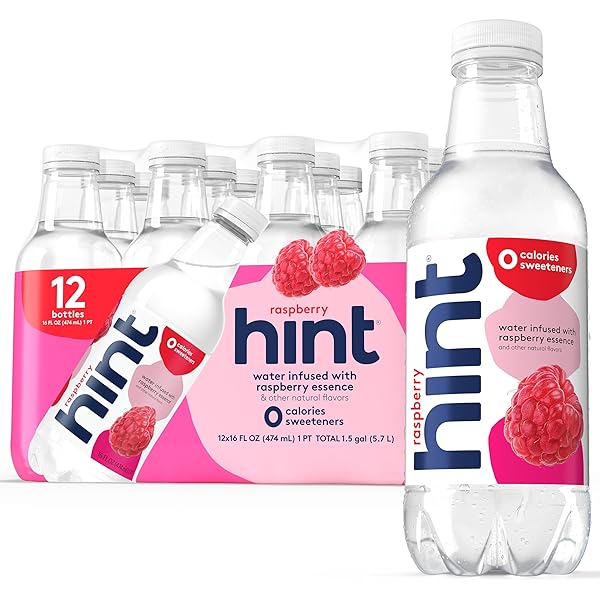 HINT BOTTLED WATER, RASPBERRY – PURIFIED FLAVORED WATER BEVERAGES WITH ZERO CALORIES, NATURAL FLAVORS, AND SUGAR FREE – 16 FL OZ (PACK OF 12)