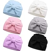 Geyoga 6 Pcs Newborn Hats Baby Beanie Cotton Hats Soft Newborn Baby Cap with Cute Bow for 0-6 Months Girls Unisex Baby