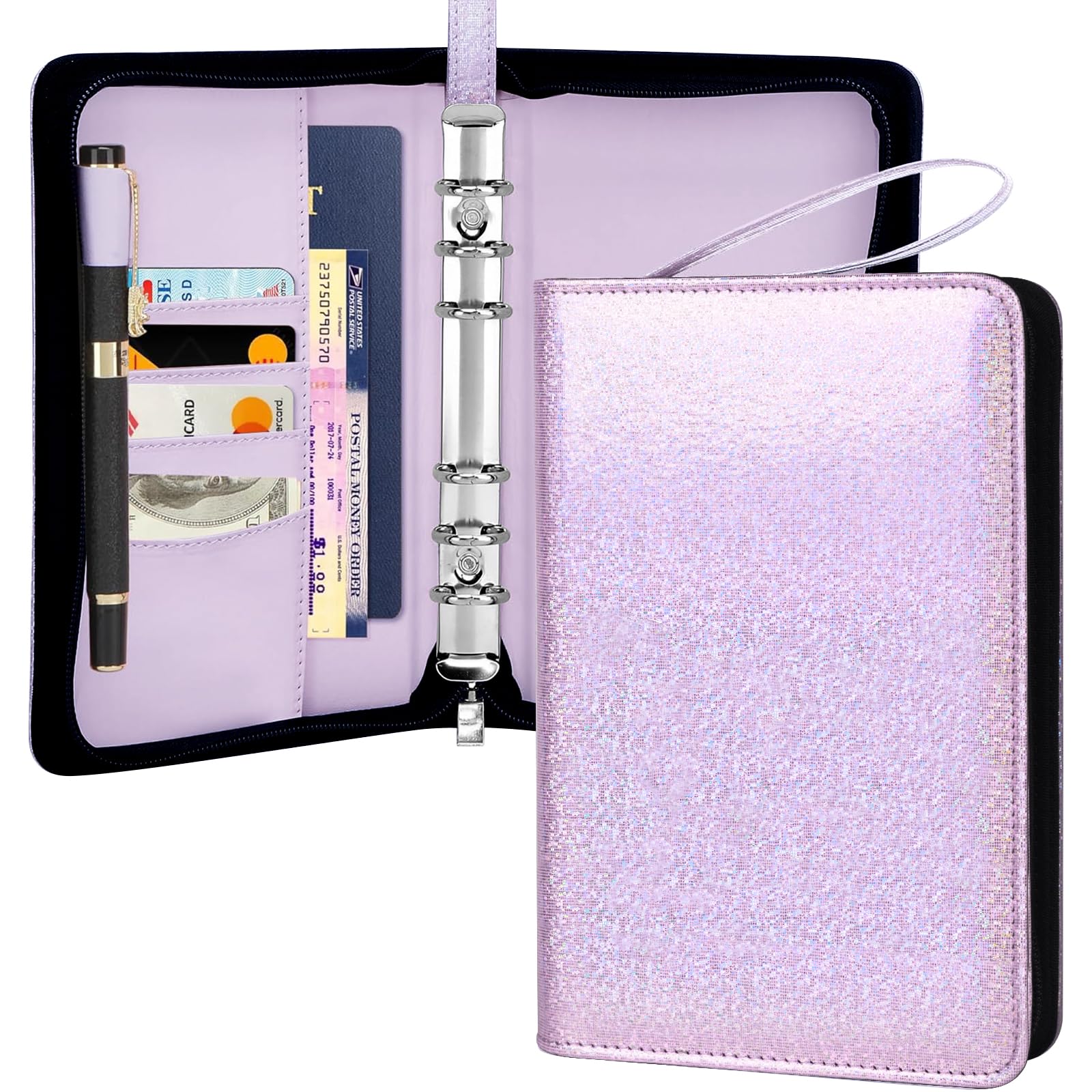 Photo 1 of Toplive A6 Budget Binder with Zipper, 6 Ring Refillable Planner Binder Cover for A6 Cash Budget System, PU Leather Personal Organizer Personal Wallet, Glitter Purple
