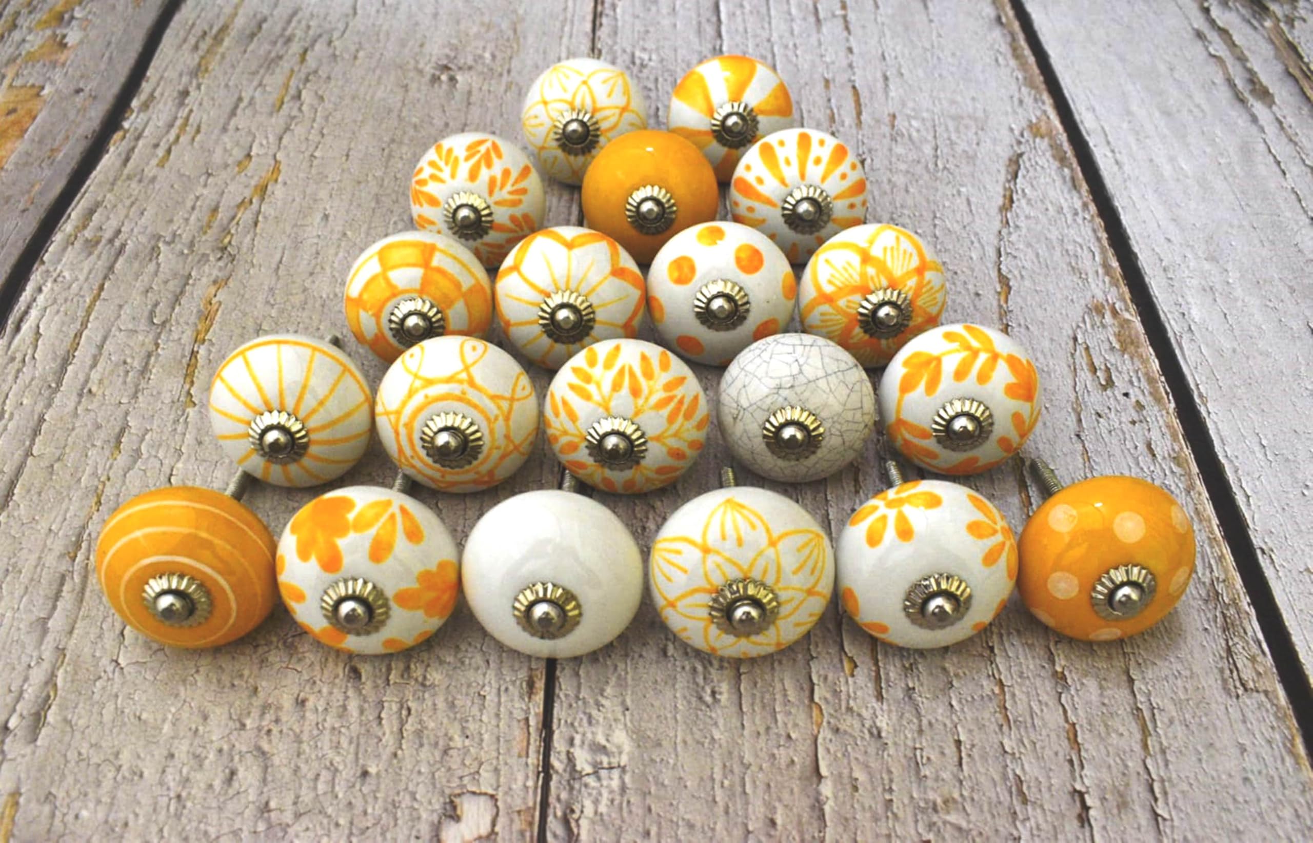 ARTISNO Ceramic Knobs for Cabinets - Set of 20 Decorative Yellow and White Round Ceramic Knobs for Home Kitchen Cabinet Drawer | Elegant Handmade Wardrobe and Dresser Pulls — image 1