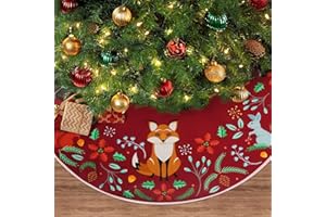 Woodland Wreath Christmas Tree Skirt 36" Forest Animals Xmas Tree Skirt Decor Mats for Farmhouse Rustic Xmas Holiday Indoor Party Outdoor Decorations (Burgundy, 36 Inch)