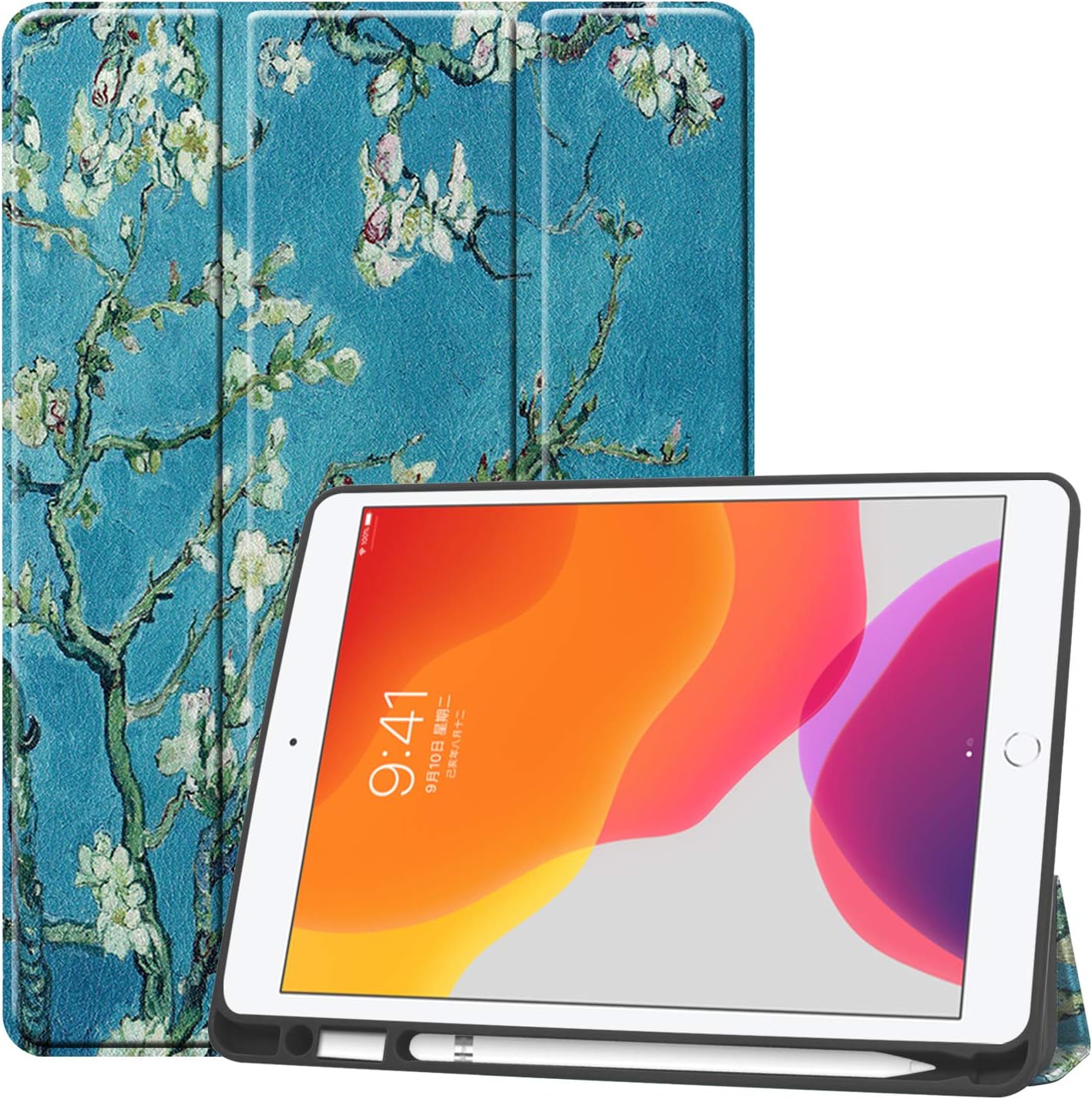 New iPad 10.2 Case with Pencil Holder, Premium Folio Slim Fit Smart Shell, Trifold Stand Shockproof Soft TPU Back Cover, Auto Sleep/Wake Function for iPad 7th Generation 10.2" 2019 (2-Apricot)