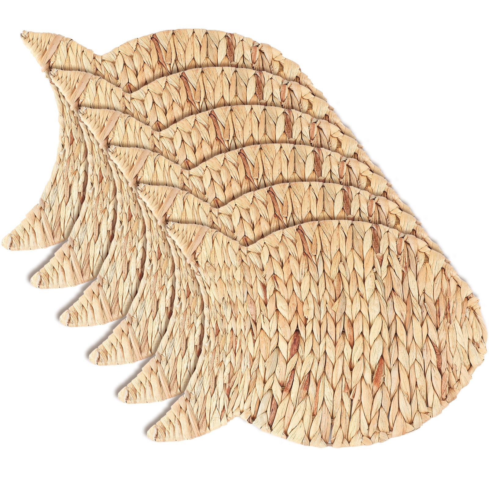 Photo 1 of Gandeer Set of 6 Fish Woven Placemats Water Hyacinth Nautical Placemats Large Wicker Rattan Chargers for Dining Table, Farmhouse Boho Weave Plates Chargers Coastal Beach Theme House Table Decor