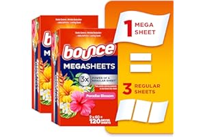 Bounce Mega Dryer Sheets, Paradise Blossom, Mega Fabric Softener Sheets with Static Control, Wrinkle Reduction, Extra Softnes