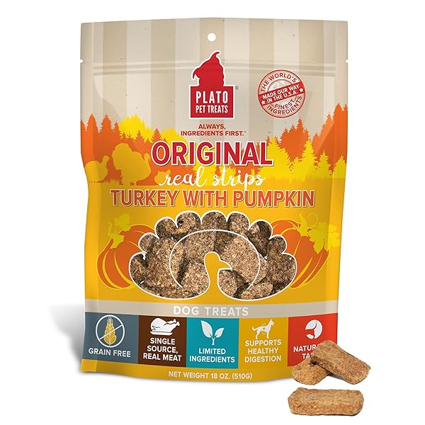 PLATO ORIGINAL REAL STRIPS TURKEY & PUMPKIN 18OZ, NATURAL (1459)