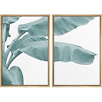 SIGNWIN Framed Wall Art Print Set Watercolor Close-Up Birds of Paradise Nature Leaves Digital Art Modern Art Contemporary Relax/Calm Green Cool for Living Room, Bedroom, Office - 16