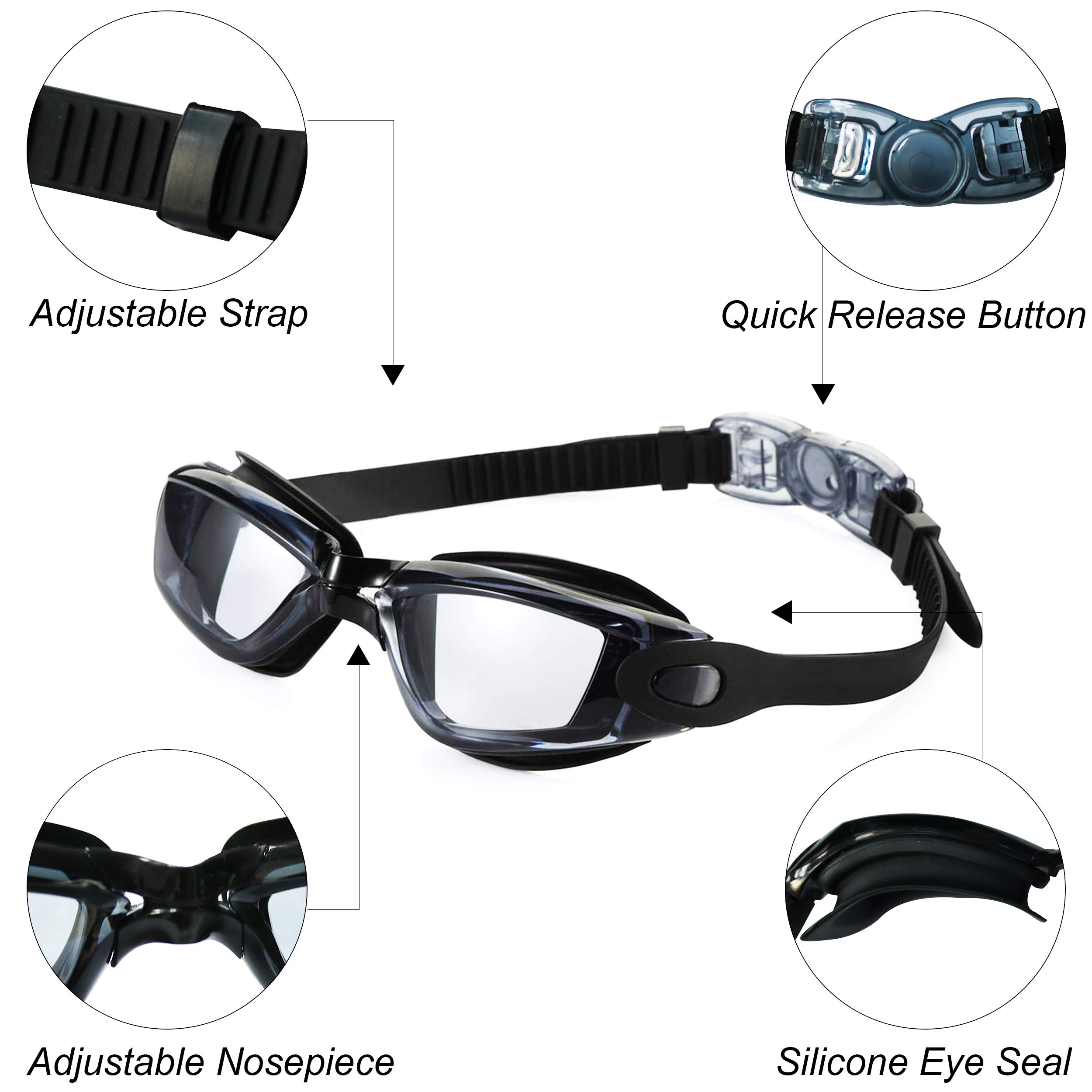 Swimming Goggles Adult, Swim Goggles Anti Fog No Leaking UV Protection with Wide View for Men Women