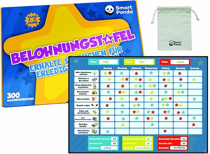 Belohnungstafel Fur Kinder Perfekt Fur Kleinkinder Zum Lernen Von Verantwortung Und Fur Das Sauberkeitstraining Enthalt Magnet Aufgaben Und 300 Sterne Auf Deutsch Amazon De Spielzeug