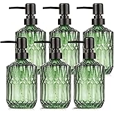 6 Pack Glass Soap Dispenser with Pump 15.2 oz Refillable Liquid Hand Soap Dish Soap Dispensers Vintage Soap Dispenser Liquid Bottle for Kitchen Sink Bathroom Counter(Green,Black Pump Head)