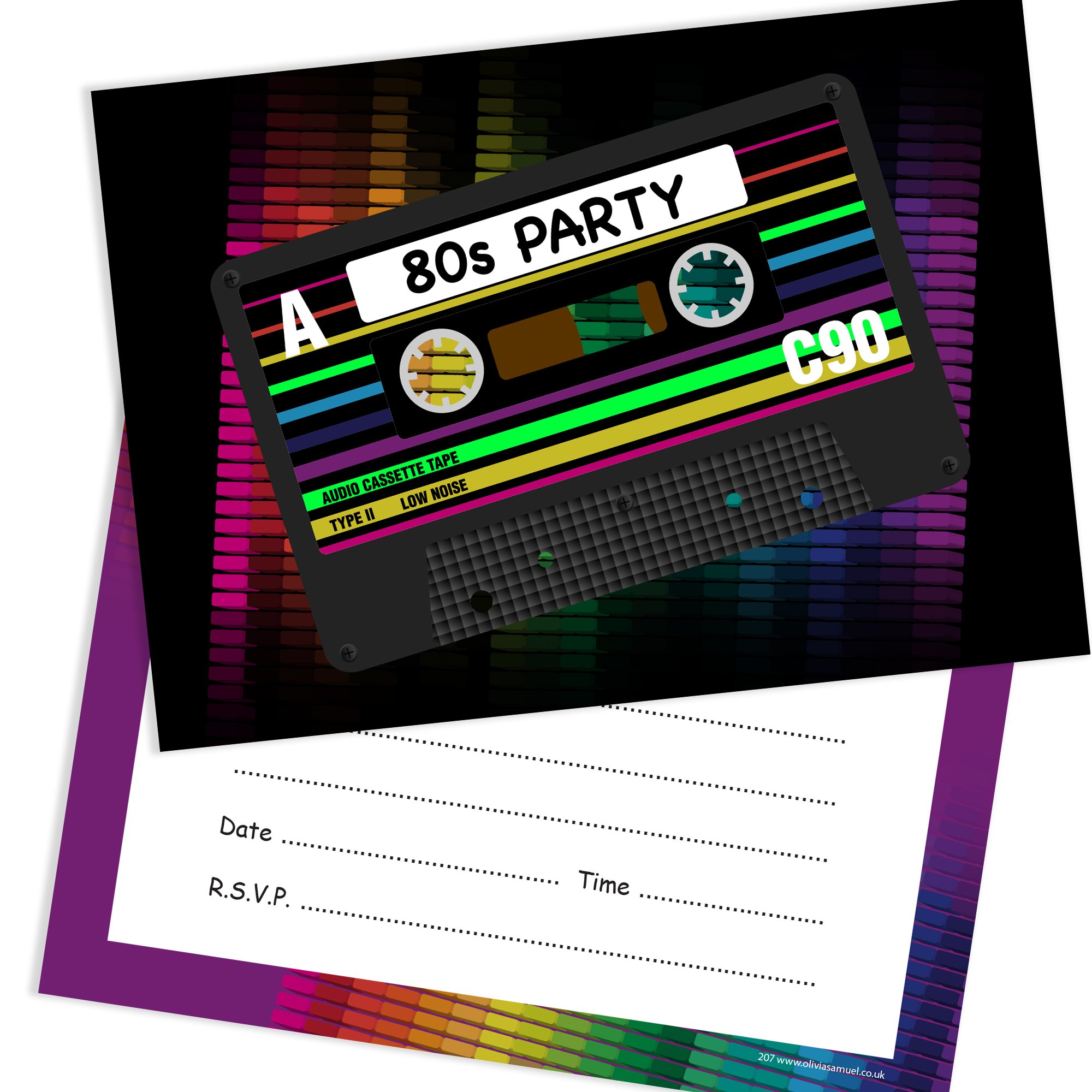 20 x 80s Party Invites from Olivia Samuel - Ready to Write 1980s Party Invitations with Envelopes