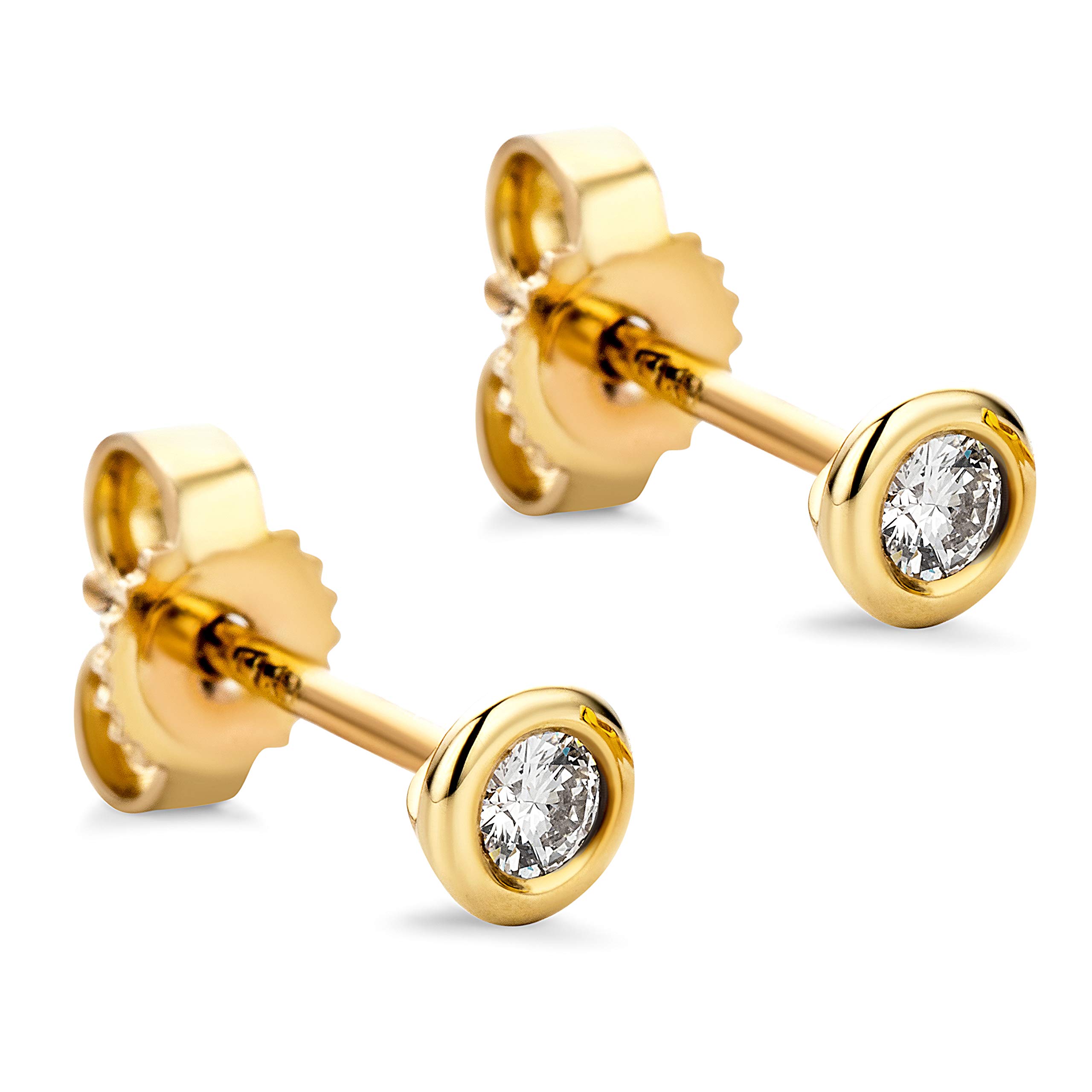 Orovi Women Diamond Earrings 9K/375 Yellow Gold Solitaire Stud Earrings With Diamonds 0.08 Ct Brilliant Cut
