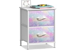 Sorbus Kids Dresser with 2 Drawers - Storage Chest Organizer Nightstand - Steel Frame, Wood Top, Tie-Dye Fabric Bins for Clothes - Wide Furniture for Bedroom, Hallway, Nursery, Closet, & Apartment