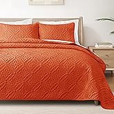 Exclusivo Mezcla Queen Quilt Bedding Set, Lightweight Soft Bedspreads Coverlets with 2 Pillow Shams, Modern Orange Quilts Queen Full Size for All Seasons