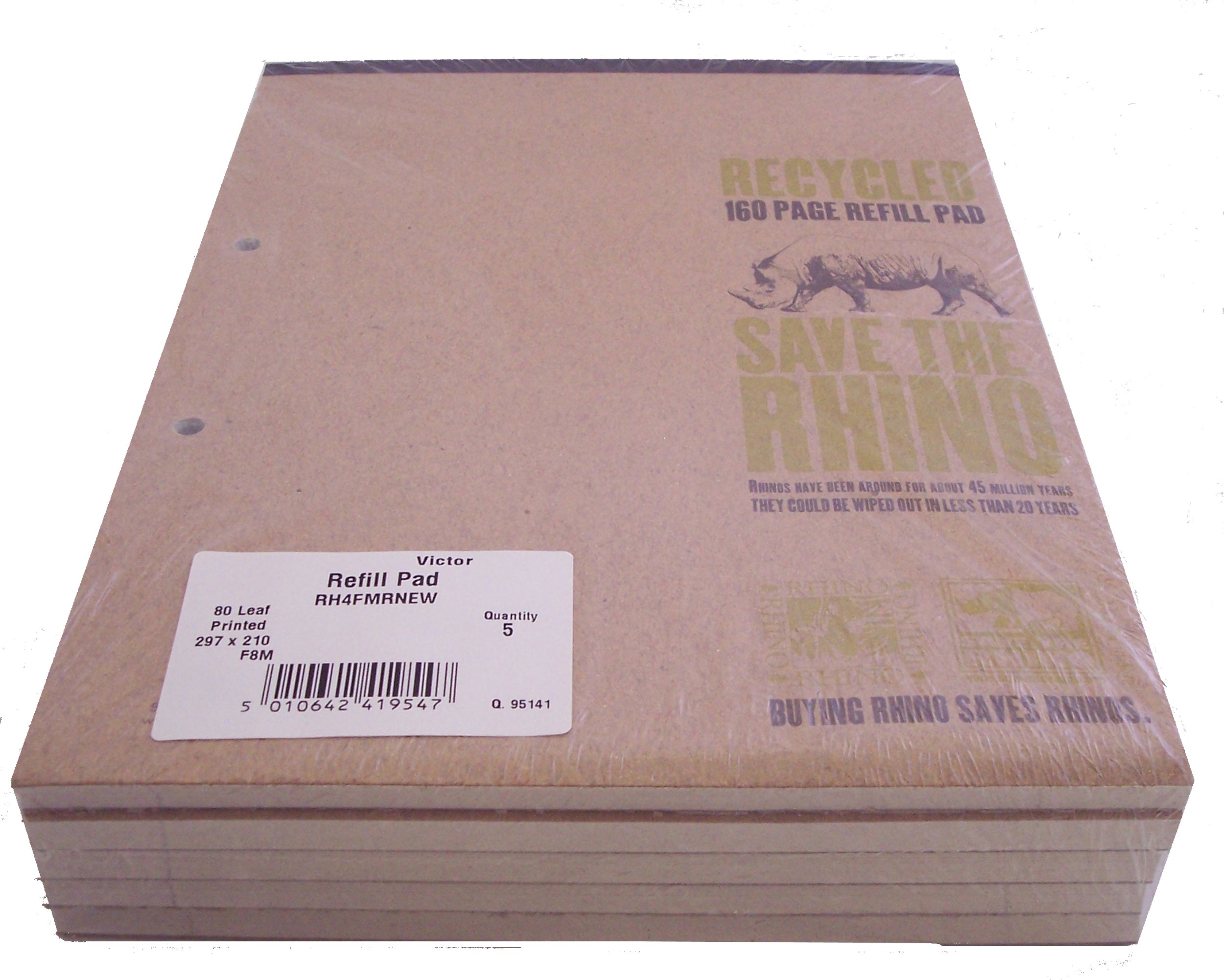 Rhino A4 Size Recycled Refill Pads 160 Page 8mm Ruled and Margin Pack of 5