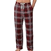 EK4YDNDS Mens Fleece Pajama Pants Ultra Soft Plaid Lounge Sleep Bottoms with Pockets and Button Fly