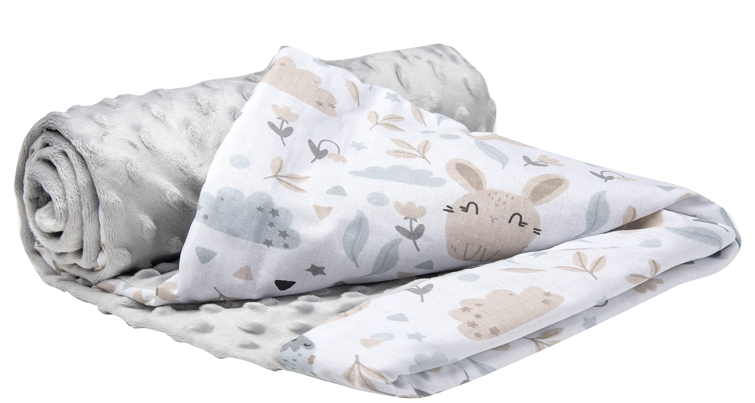 Medi Partners Baby Blanket Newborn Pram Soft 100% Cotton 75x100 Cot Toddler Comfort universal Cuddly Fluffy Crawling Plush bilateral Blankets (Glade with grey Plush)