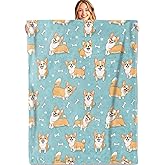 MIEPOS Cute Corgi Throw Blanket,50x60in,Soft,Lightweight Flannel,Playful Dog Blankets - Gifts for Kids Boys Girls,for Couch Office Travel,Home Living Room Modern Artistic Decor