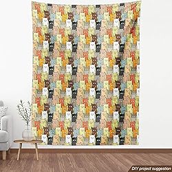 Ambesonne Cats Fabric by The Yard, Funny Colorful