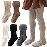 Meeshine Baby Girls Cable Knit Tights Toddler Cotton Footed Leggings Solid Seamless Winter Stocking Pants for Kids,5 Pack