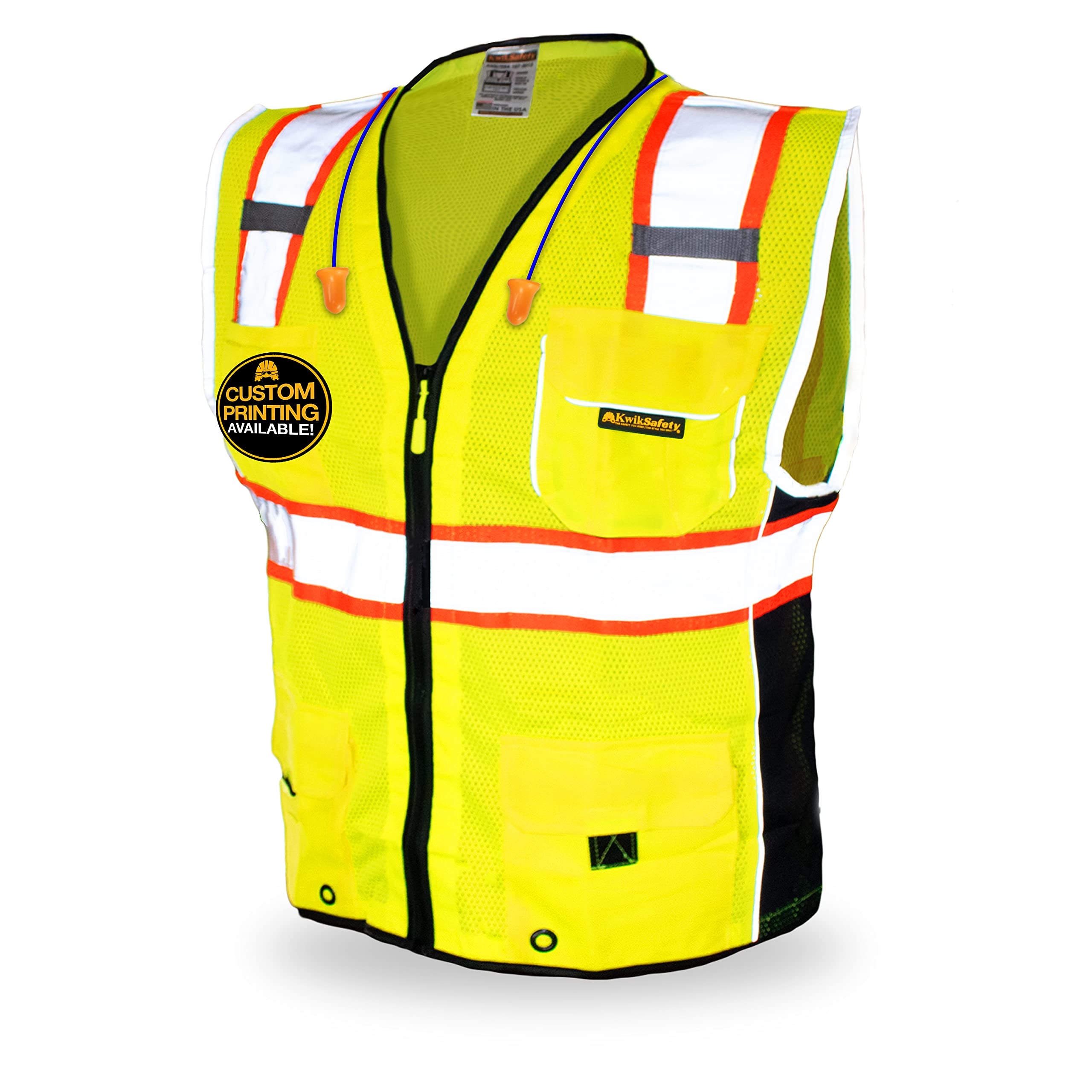Photo 1 of KwikSafety - Charlotte, NC - CLASSIC Safety Vest [JUMBO Pocket] Class 2 ANSI OSHA High Visibility Reflective Heavy Duty Mesh Zipper HiVis Construction HiViz Work Gear/Yellow Small