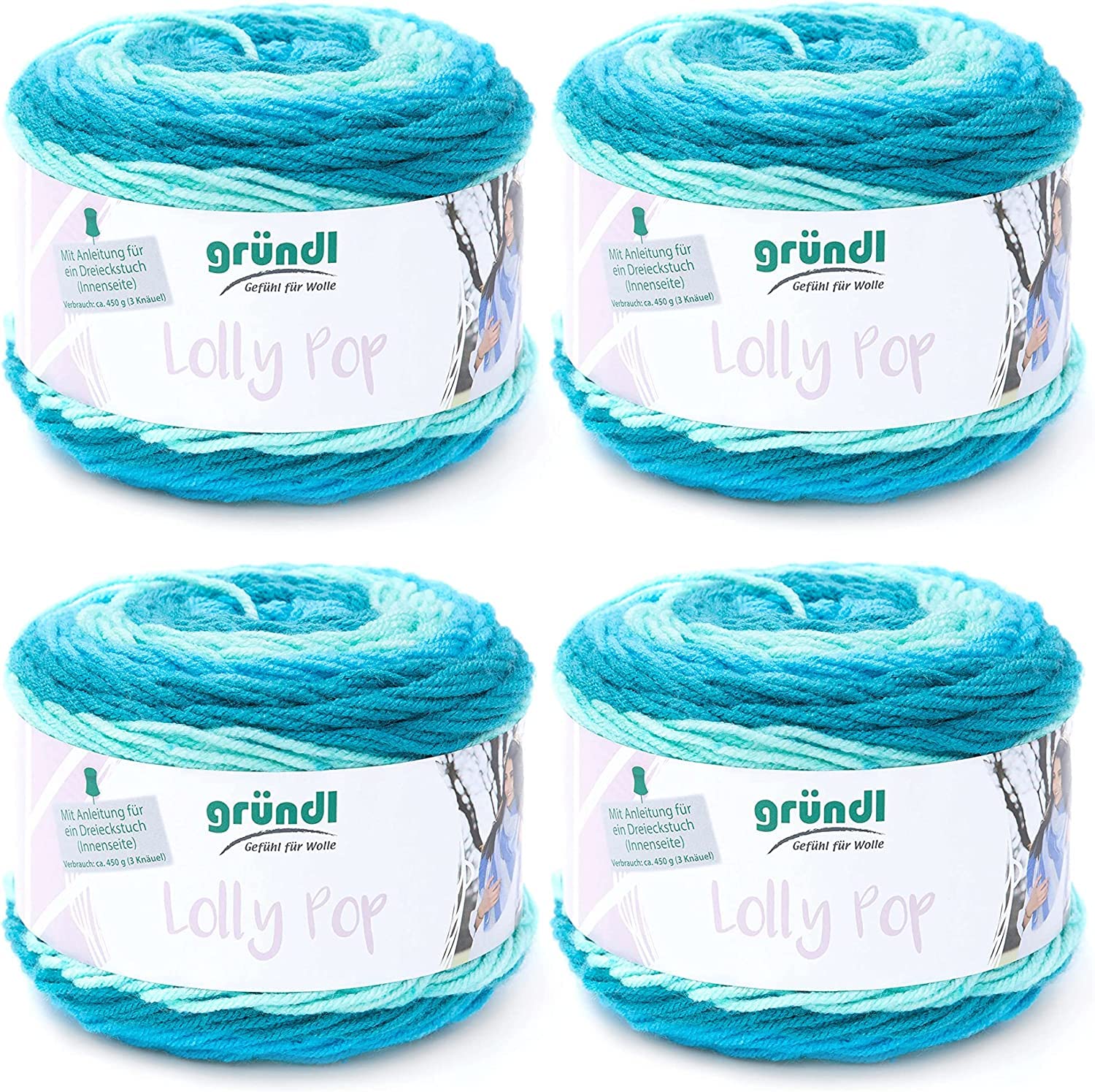 Gründl Lolly Pop Crochet and Knitting Yarn (Wool-like and Washable Universal Yarn 100% Polyacrylic, 150g/240m, Needle Size: 5-6, 4 x 150g), Forsty Swirl, 24 x 24 x 10cm — image 1