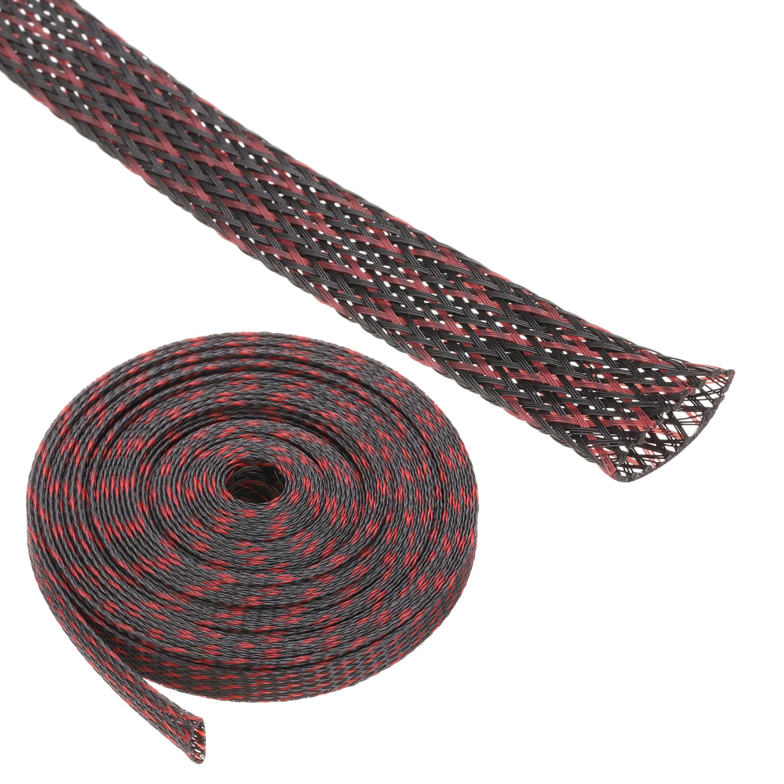 Rebower 25ft PET Expandable Wire Loom 3/8 Inch, PET Braided Wire Sleeving Cable Management Sleeve Tubing [for Audio Video Home Office Cord Protector]-Black, Red