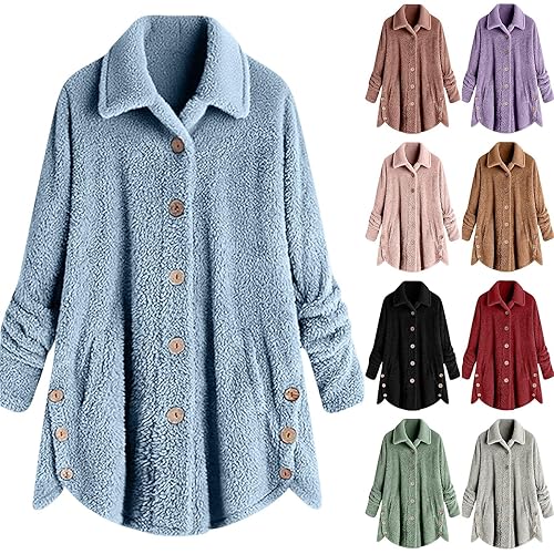 Fleeces for Women Womens Fleece Jacket Teddy Fuzzy Button Coats Winter Warm Cardigan Lapel Autumn Sweatshirts Sweater Fluffy Wool Jumpers Trendy Outwear