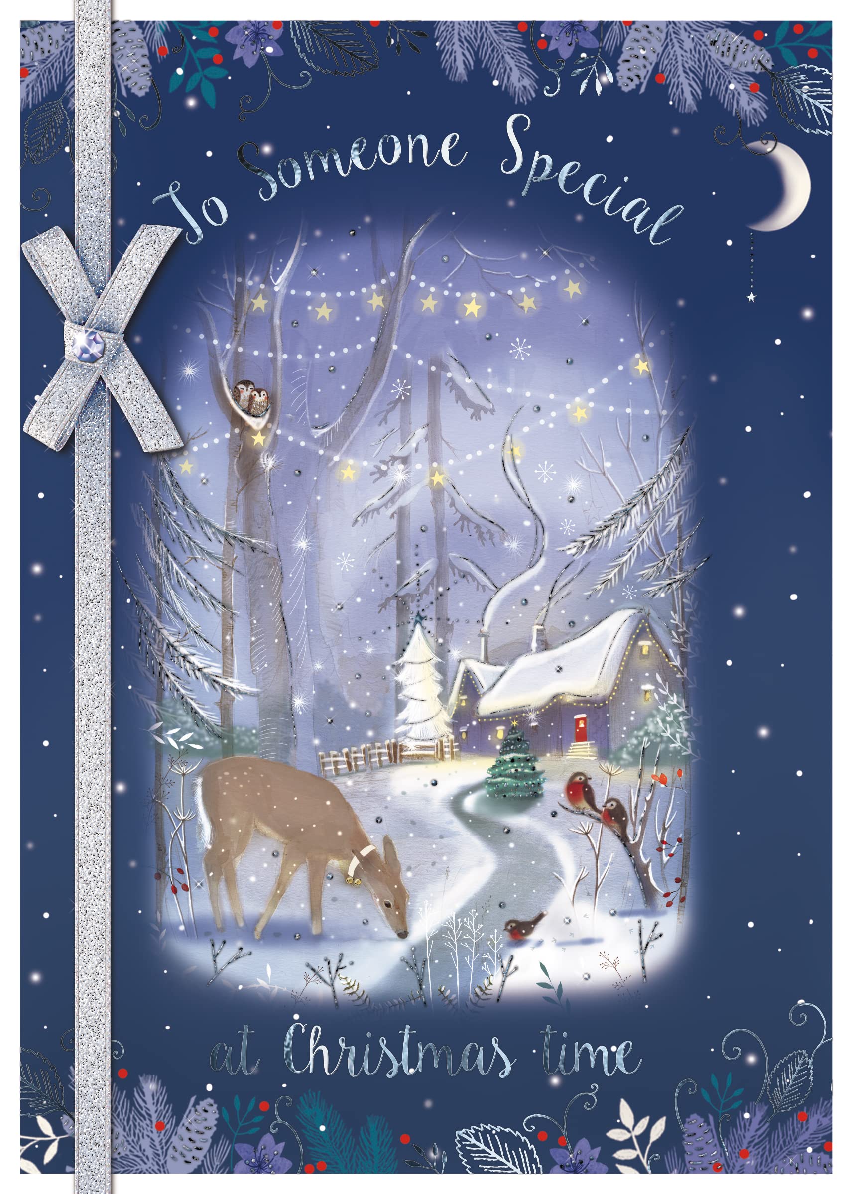 To Someone Special Christmas Card From Paper House - Deer, Robin and Cottage in the Snow - For Him/For Her - Stunning Foil Finish