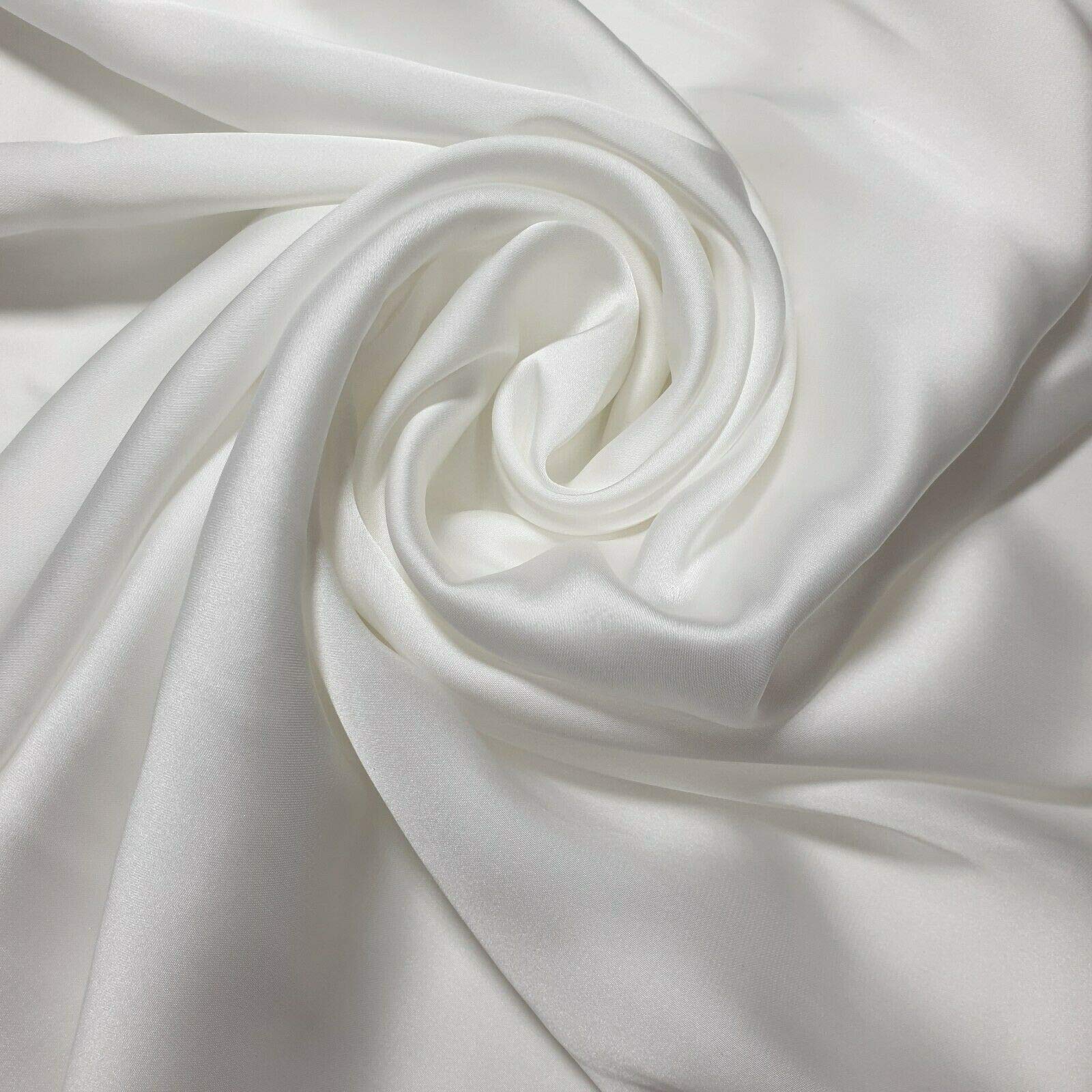 Lightweight Polyester Silk Charmeuse Silky Satin Finish, Dressmaking, Bridal, Prom, Décor - Craft Fabric Material 44" - 112 cm Wide Sold in Various Pre - Cut Lengths (Ivory, 1 Meter)
