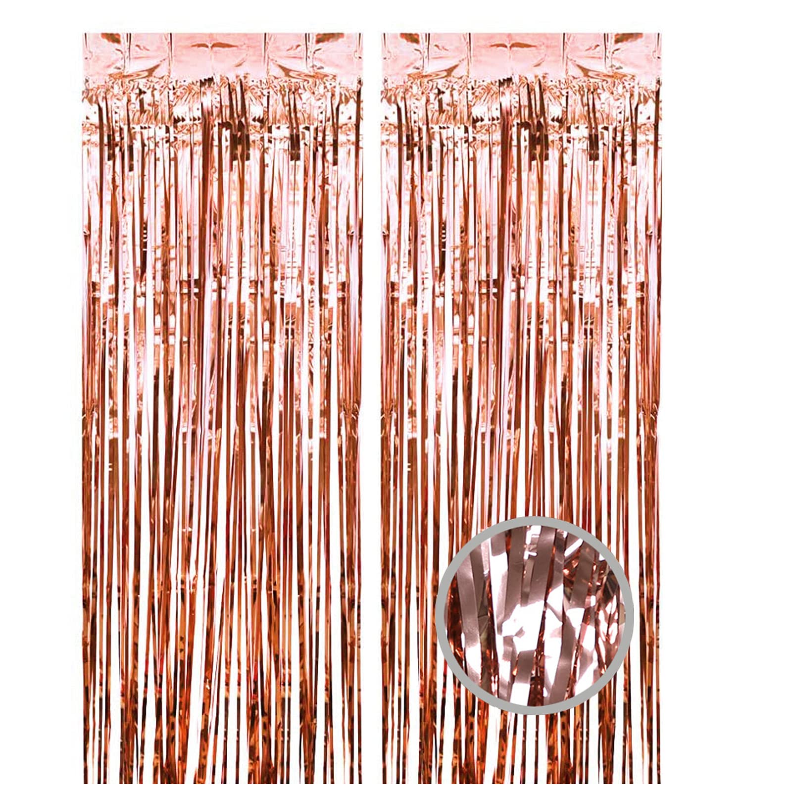 JK Home 2 packs Foil Fringe Curtains, 3.2x8.2ft/1x2.5m Streamers Backdrop for Birthday Wedding Party Halloween Xmas Door Window Decorations Shimmer Rose Gold