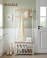 VASAGLE 3-in-1 Coat Rack with Shoe Bench Oak Cream HSR041W09 view 2