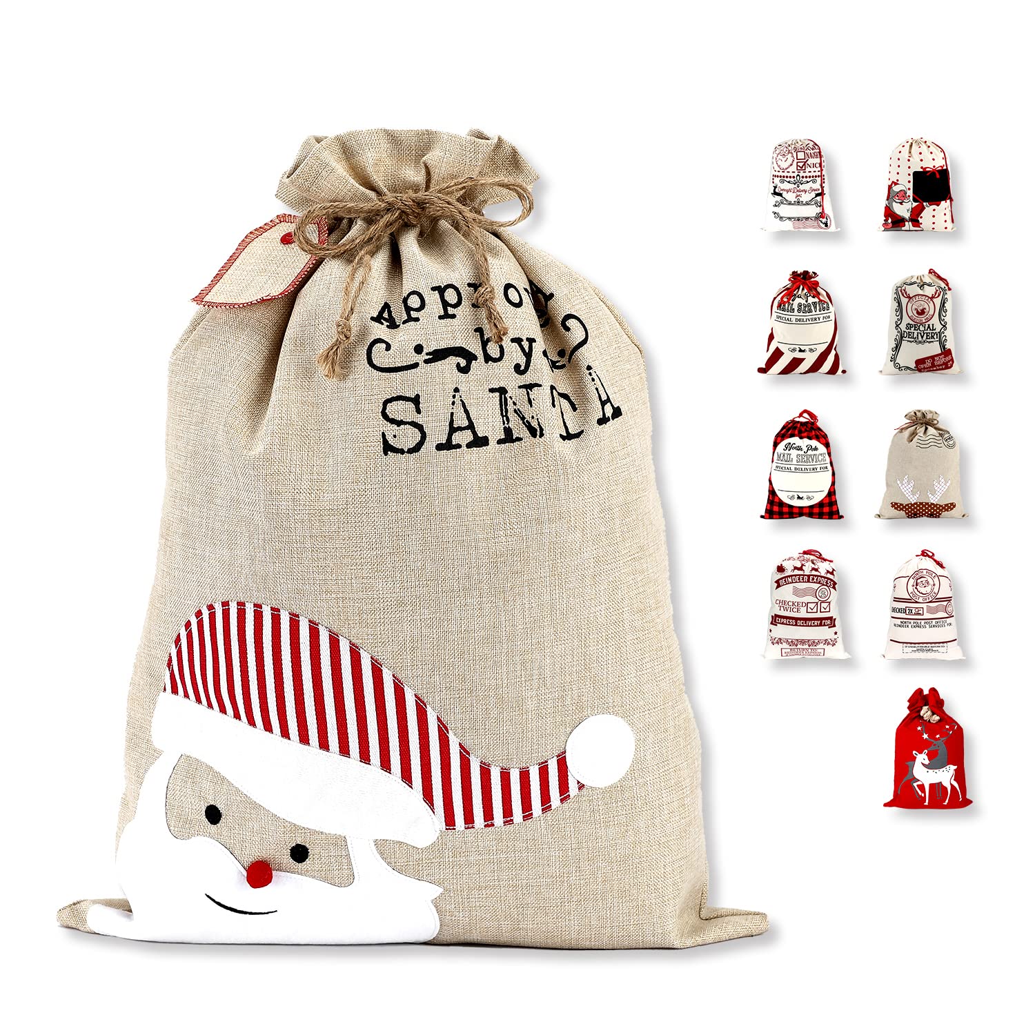 Photo 1 of ******1 BAG*******LessMo Christmas Santa Sack, Large Canvas Gift Bag with Drawstring, [Place to Write Wishes] Reusable Personalized Best Gift, for Xmas Package Storage, Christmas Party Supplies Favors