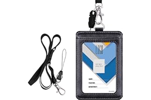Badge Holder with Lanyard, Wisdompro 2-Sided PU Leather ID Card Holder with 1 ID Window, 1 Card Slot and 1 Piece 22 inches Po